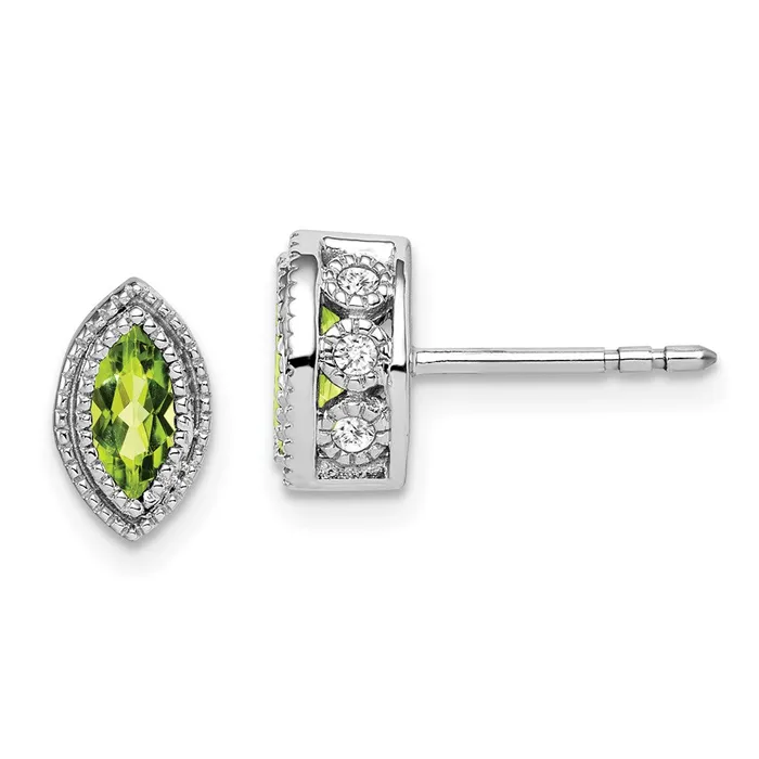14k White Gold Marquise Peridot and Real Diamond Earrings Goldia Earrings 14k White Gold Marquise Peridot and Real Diamond Earrings Goldia Earrings
