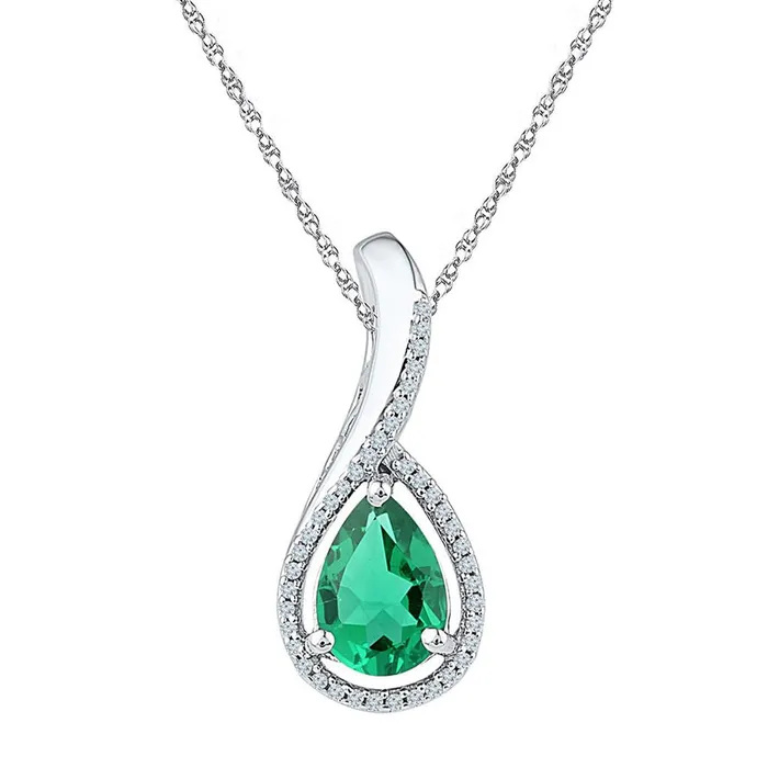 14k White Gold Pear Created Emerald Solitaire Pendant 2 Cttw gndatlanta Necklaces 14k White Gold Pear Created Emerald Solitaire Pendant 2 Cttw gndatlanta Necklaces