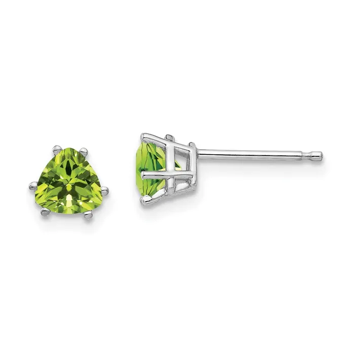 14k White Gold Peridot Trillion Stud Earrings Goldia Earrings