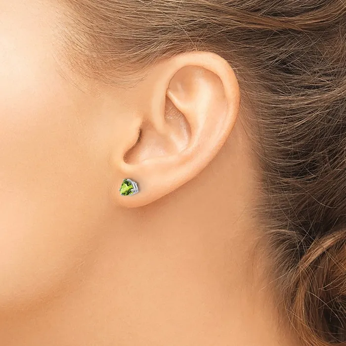 14k White Gold Peridot Trillion Stud Earrings Goldia Earrings