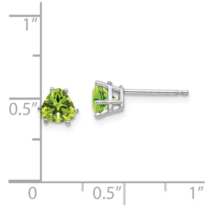 14k White Gold Peridot Trillion Stud Earrings Goldia Earrings