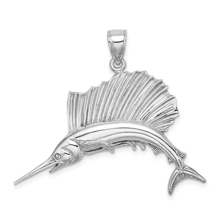 14k White Gold Polished Sailfish Charm Goldia Charm Necklaces