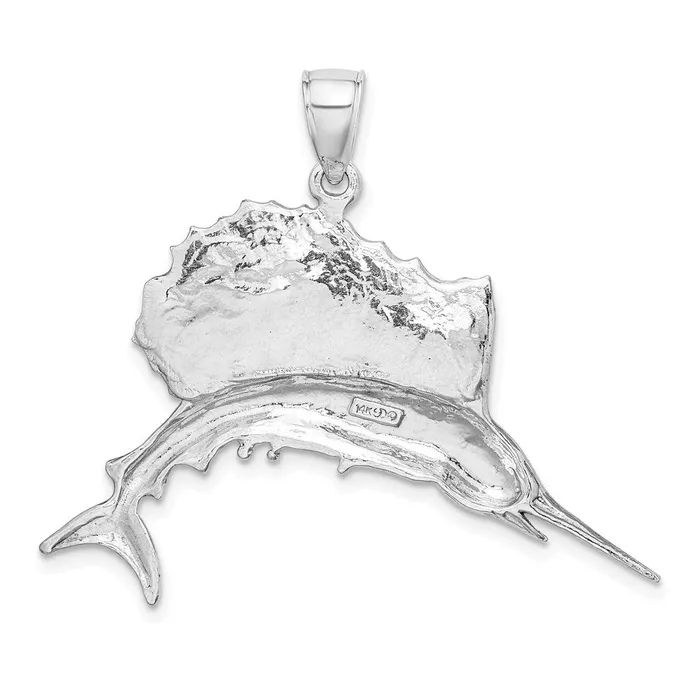 14k White Gold Polished Sailfish Charm Goldia Charm Necklaces
