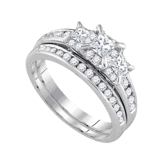 14k White Gold Princess Diamond 3Stone Bridal Wedding Ring Set 1 Cttw gndatlanta Rings 14k White Gold Princess Diamond 3Stone Bridal Wedding Ring Set 1 Cttw gndatlanta Rings