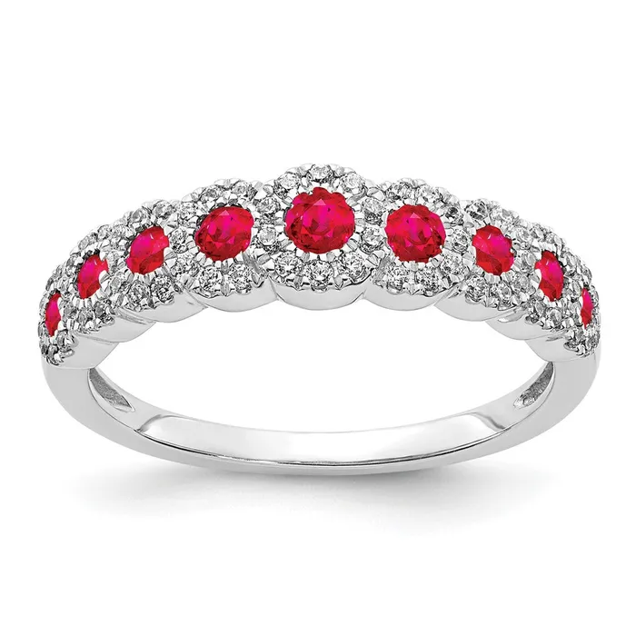 14k White Gold Real Diamond and Ruby Polished Ring Goldia Rings