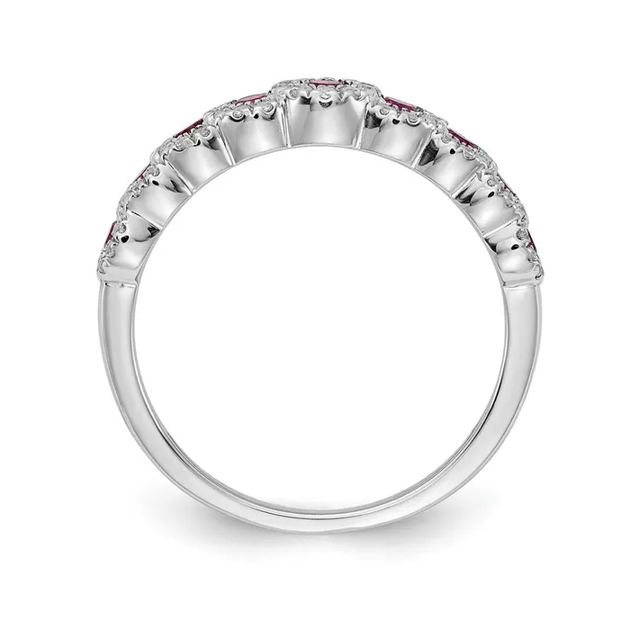 14k White Gold Real Diamond and Ruby Polished Ring Goldia Rings