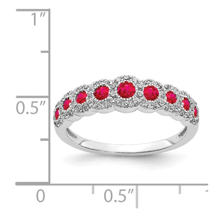 14k White Gold Real Diamond and Ruby Polished Ring Goldia Rings