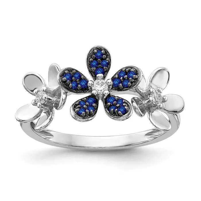 14k White Gold Real Diamond and Sapphire Flower Ring Goldiacom Rings