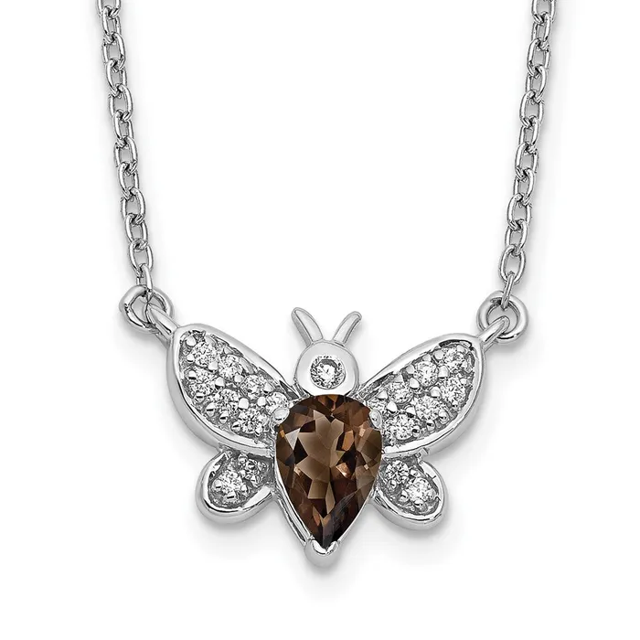 14k White Gold Real Diamond and Smokey Quartz Bee 18 inch Necklace Goldia Necklaces