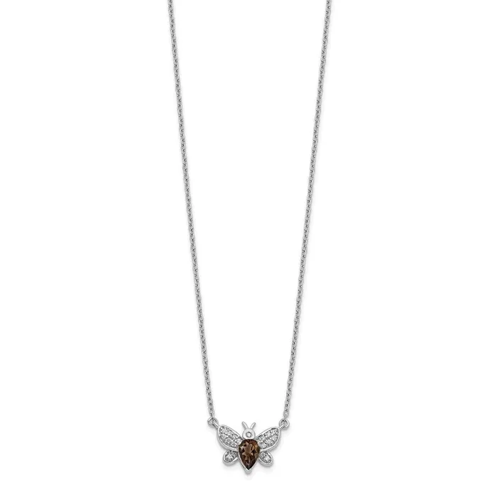 14k White Gold Real Diamond and Smokey Quartz Bee 18 inch Necklace Goldia Necklaces