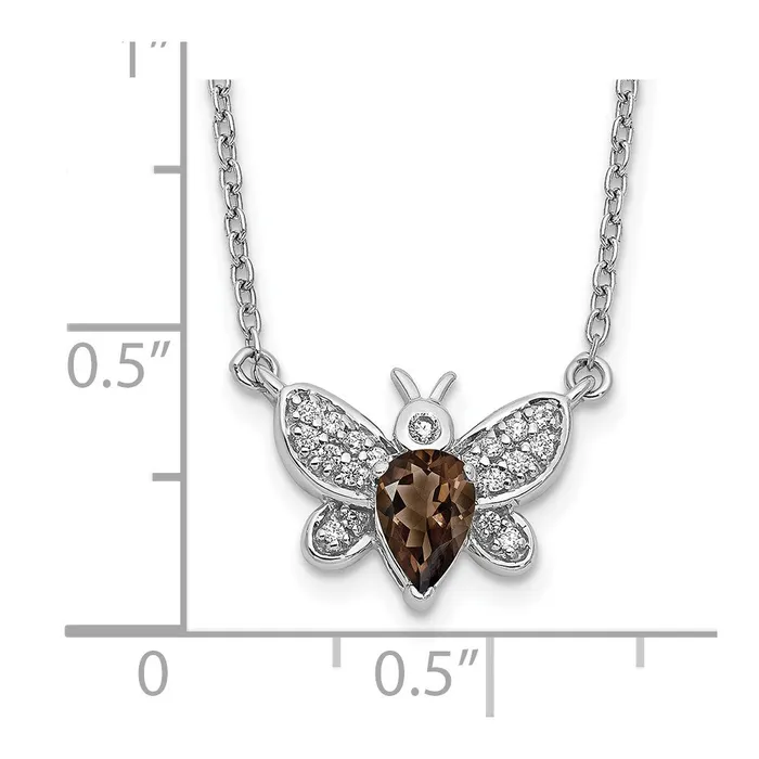 14k White Gold Real Diamond and Smokey Quartz Bee 18 inch Necklace Goldia Necklaces