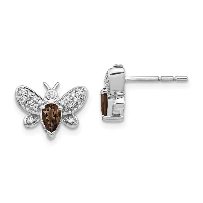 14k White Gold Real Diamond and Smokey Quartz Bee Earrings Goldia Earrings 14k White Gold Real Diamond and Smokey Quartz Bee Earrings Goldia Earrings