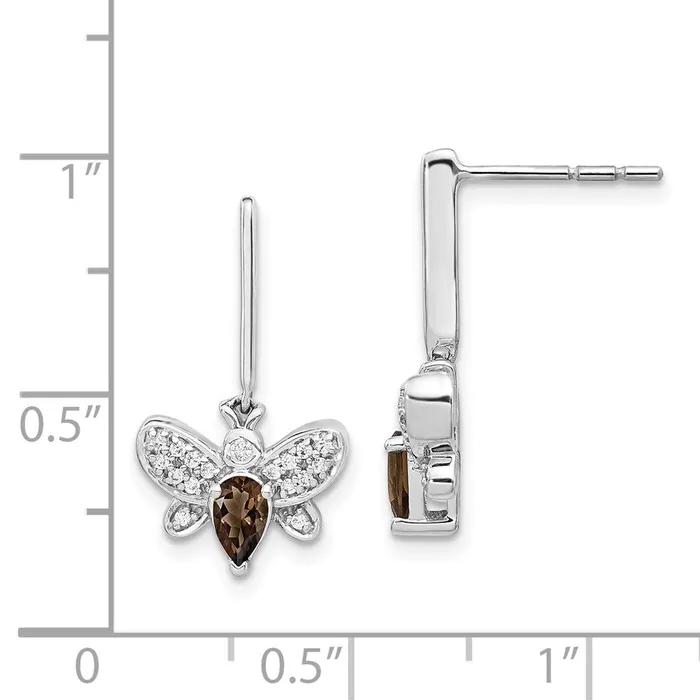 14k White Gold Real Diamond and Smokey Quartz Bee Earrings Goldia Earrings
