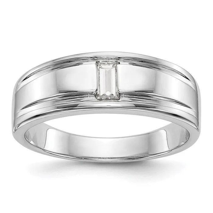 14K White Gold Real Diamond Mens Band Goldia Rings