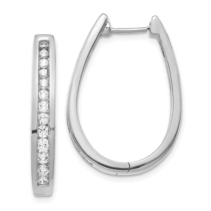 14k White Gold Real Diamond Oval Hinged Hoop Earrings Goldia Earrings