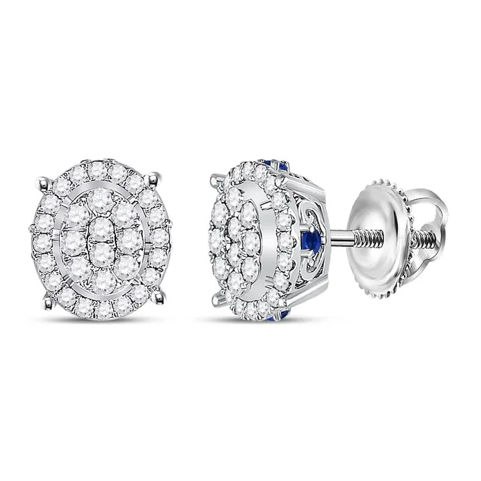 14k White Gold Round Diamond Blue Sapphire Oval Earrings 34 Cttw gndatlanta Earrings