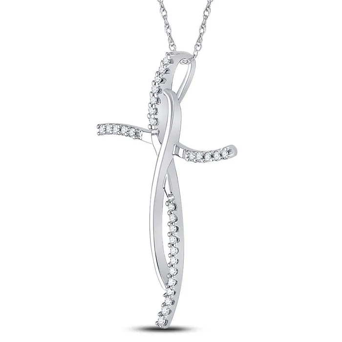 14k White Gold Round Diamond Cross Pendant 110 Cttw gndatlanta Necklaces