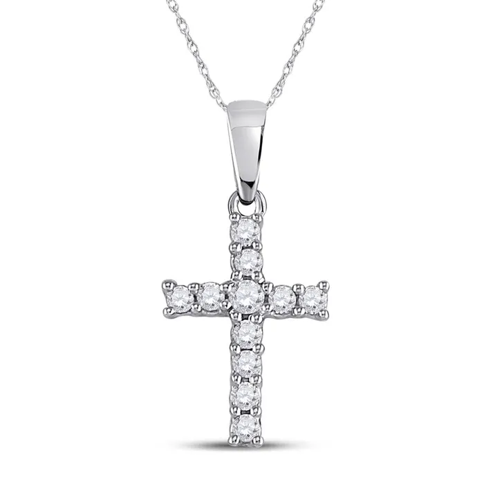 14k White Gold Round Diamond Cross Pendant 110 Cttw gndatlanta Necklaces