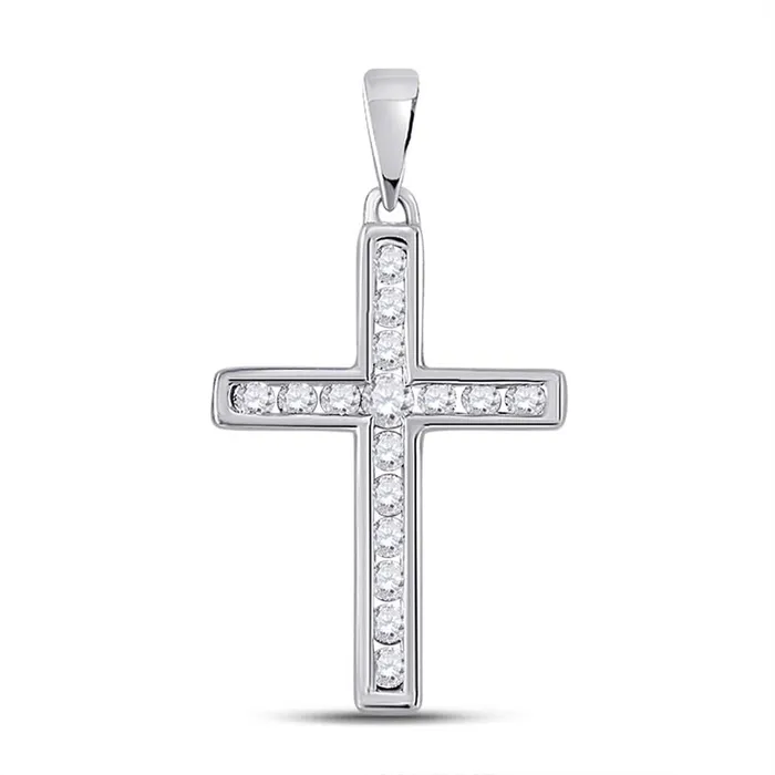 14k White Gold Round Diamond Cross Pendant 14 Cttw gndatlanta Necklaces