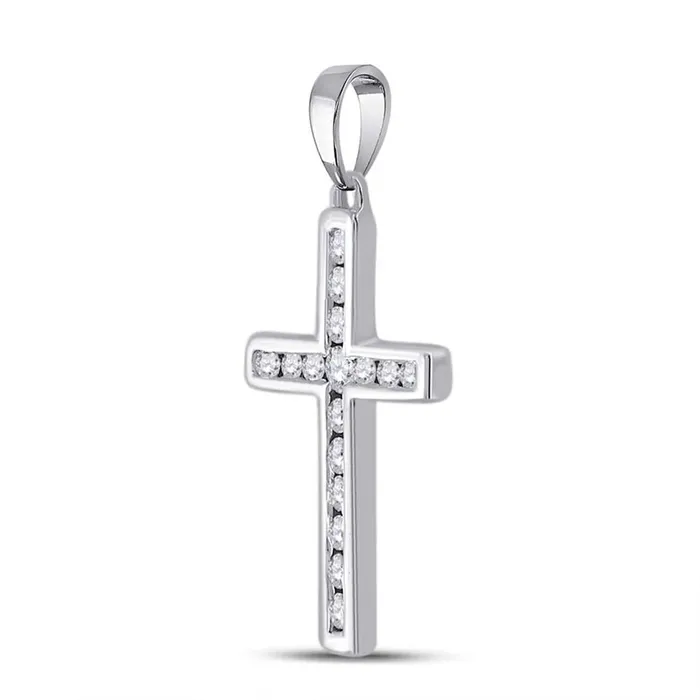 14k White Gold Round Diamond Cross Pendant 14 Cttw gndatlanta Necklaces