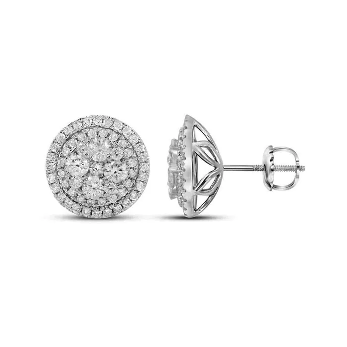 14k White Gold Round Diamond Flower Cluster Earrings 134 Cttw gndatlanta Earrings 14k White Gold Round Diamond Flower Cluster Earrings 134 Cttw gndatlanta Earrings
