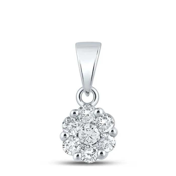 14k White Gold Round Diamond Flower Cluster Pendant 34 Cttw gndatlanta Rings