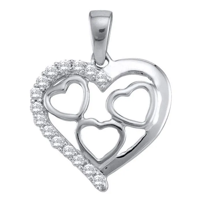 14k White Gold Round Diamond Heart Pendant 15 Cttw gndatlanta Necklaces