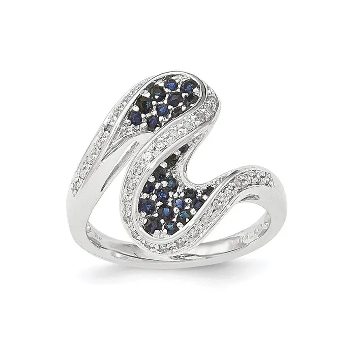 14k White Gold Sapphire and Real Diamond Swirl Ring Goldia Rings