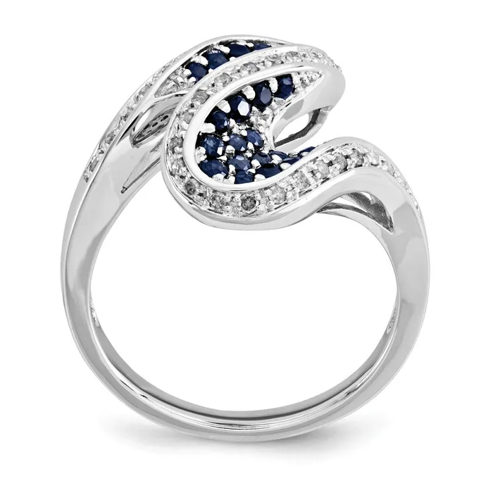 14k White Gold Sapphire and Real Diamond Swirl Ring Goldia Rings