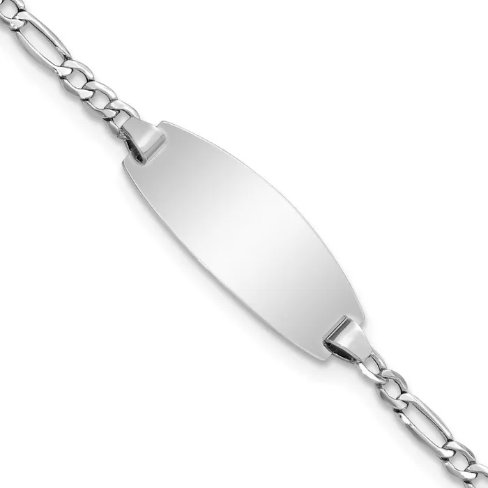 14k White Gold SemiSolid Oval Figaro ID Bracelet MDS Bracelets