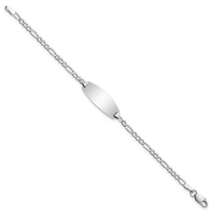 14k White Gold SemiSolid Oval Figaro ID Bracelet MDS Bracelets 14k White Gold SemiSolid Oval Figaro ID Bracelet MDS Bracelets