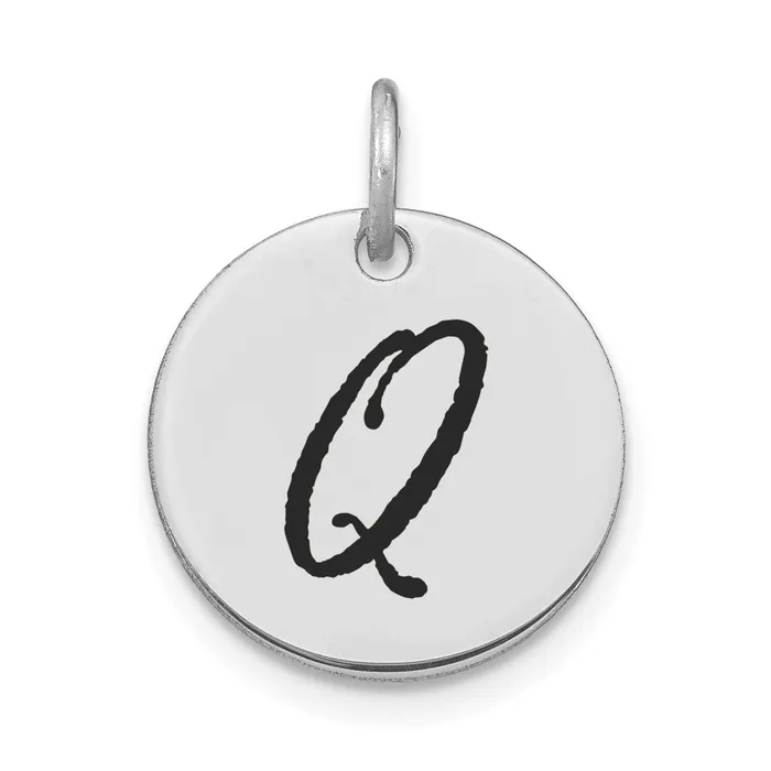 14k White Goldw Polished Black Enamel Letter Q Initial Disk Charm Goldia Charm Necklaces 14k White Goldw Polished Black Enamel Letter Q Initial Disk Charm Goldia Charm Necklaces