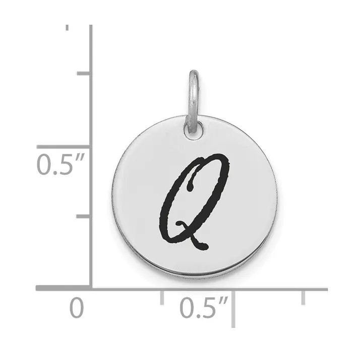 14k White Goldw Polished Black Enamel Letter Q Initial Disk Charm Goldia Charm Necklaces