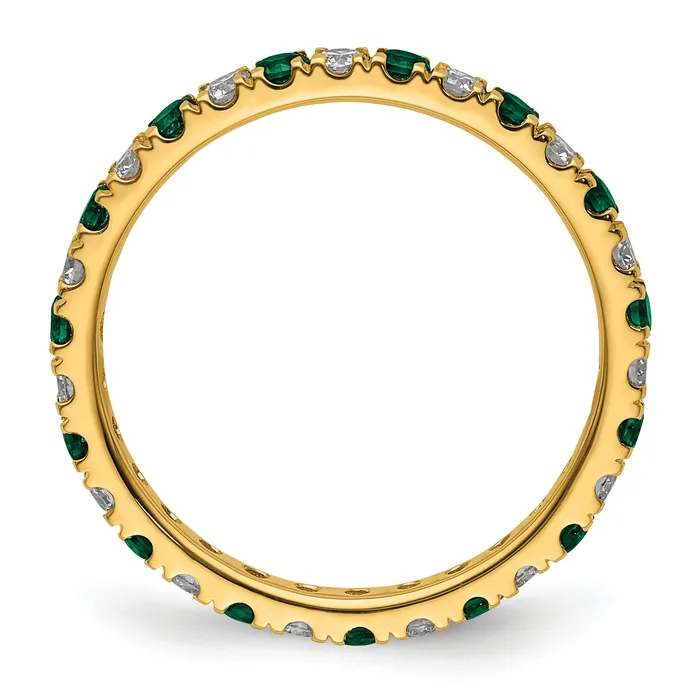 14k Yellow Gold 12 Ct Lab Grown Diamond VSSI G and Lab Created Emerald Eternity Band Ring Goldia Rings