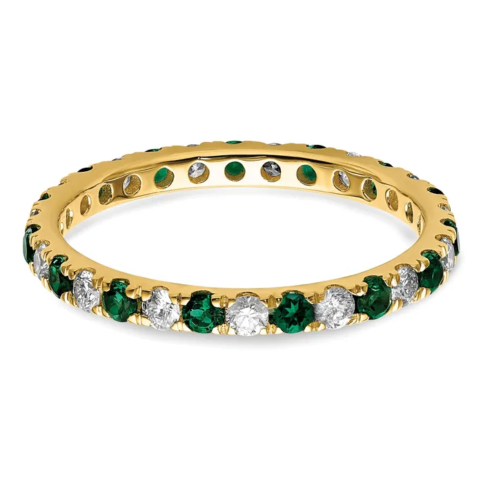 14k Yellow Gold 12 Ct Lab Grown Diamond VSSI G and Lab Created Emerald Eternity Band Ring Goldia Rings