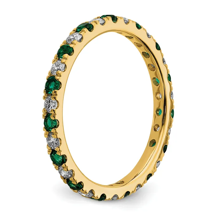 14k Yellow Gold 12 Ct Lab Grown Diamond VSSI G and Lab Created Emerald Eternity Band Ring Goldia Rings