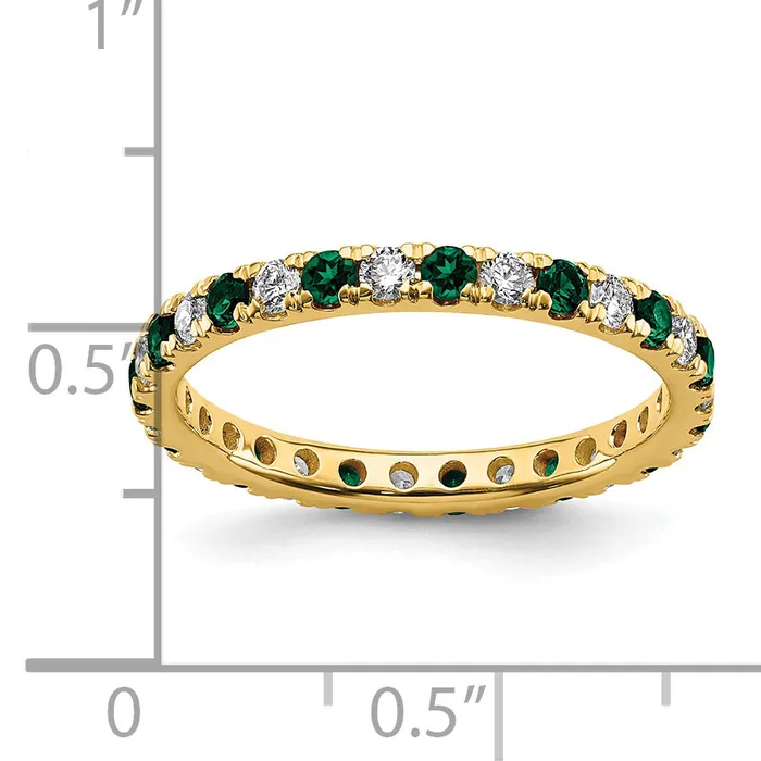14k Yellow Gold 12 Ct Lab Grown Diamond VSSI G and Lab Created Emerald Eternity Band Ring Goldia Rings