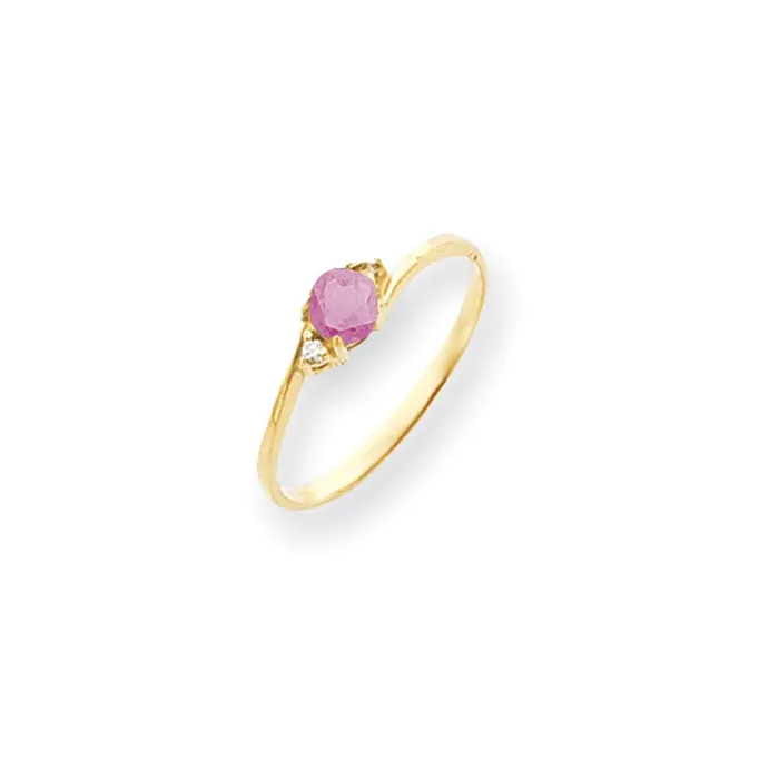 14k Yellow Gold 4mm Pink Tourmaline A Diamond ring Goldia Rings