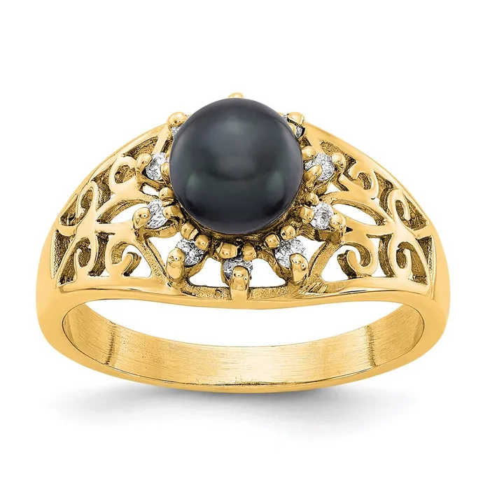 14K Yellow Gold 6mm Black FW Cultured Pearl A Real Diamond ring Goldiacom Rings 14K Yellow Gold 6mm Black FW Cultured Pearl A Real Diamond ring Goldiacom Rings