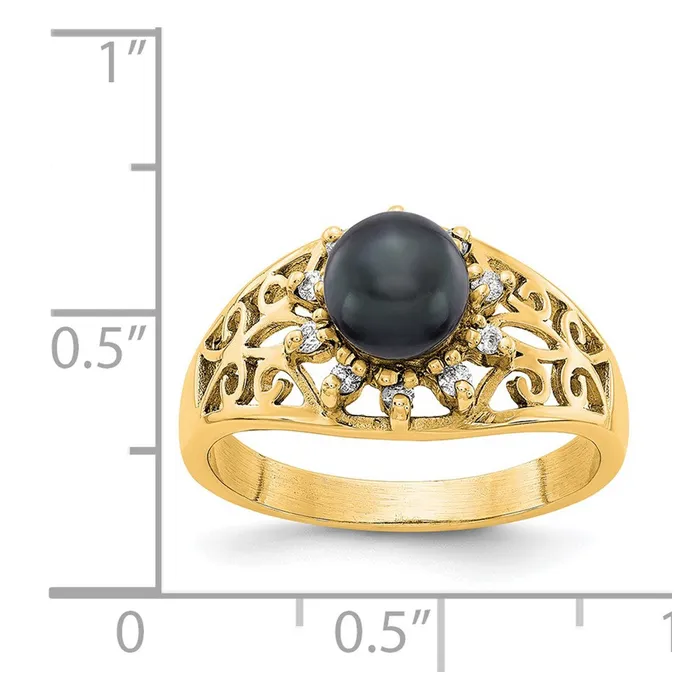 14K Yellow Gold 6mm Black FW Cultured Pearl A Real Diamond ring Goldiacom Rings