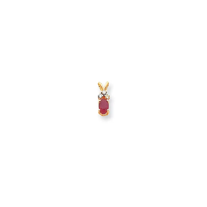 14K Yellow Gold 6x4mm Oval Ruby AAA Real Diamond pendant Goldia Necklaces