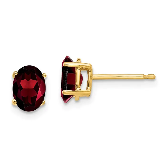 14k Yellow Gold 7x5mm Oval Garnet Earrings Goldia Earrings