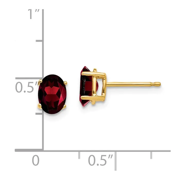 14k Yellow Gold 7x5mm Oval Garnet Earrings Goldia Earrings