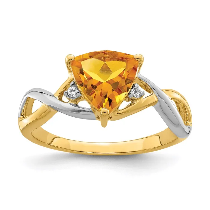14K Yellow Gold Citrine and White Topaz Trillion Ring Goldia Rings