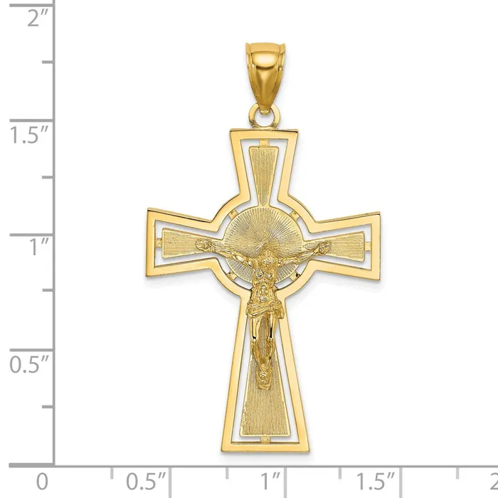 14k Yellow Gold CutOut Crucifix W Center Circle Charm Goldia Charm Necklaces