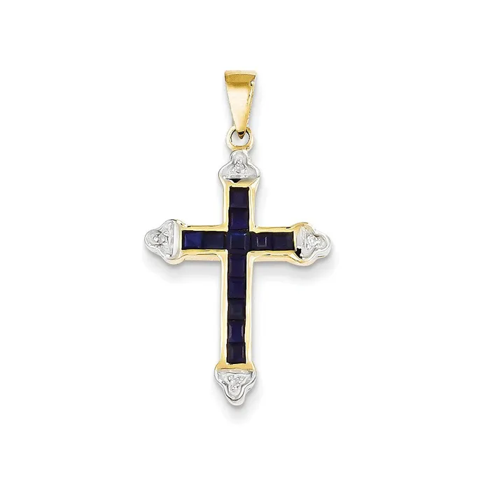 14k Yellow Gold Diamond u0026 Sapphire Cross Pendant Goldia Necklaces