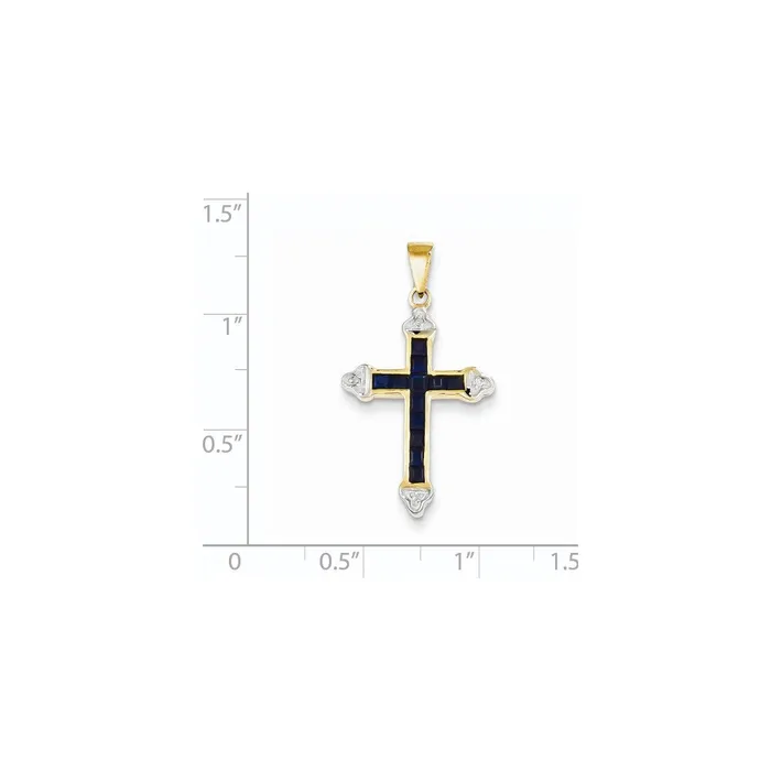 14k Yellow Gold Diamond u0026 Sapphire Cross Pendant Goldia Necklaces