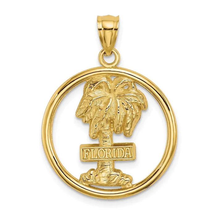 14k Yellow Gold FLORIDA On Palm Tree In Circle Charm Goldia Charm Necklaces 14k Yellow Gold FLORIDA On Palm Tree In Circle Charm Goldia Charm Necklaces