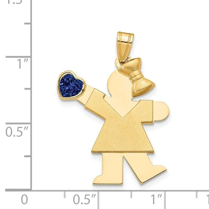 14k Yellow Gold Girl with CZ September Birthstone Charm Goldia Charm Necklaces