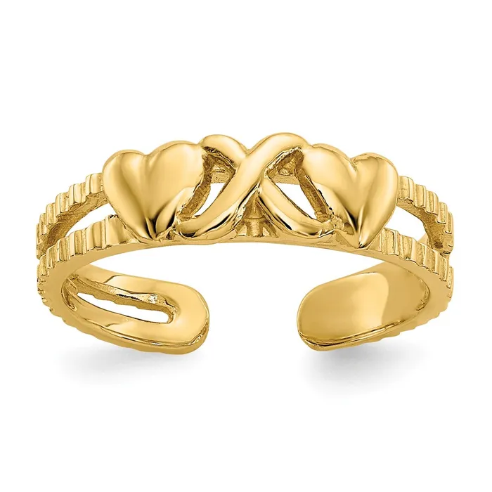 14k Yellow Gold Hearts and X Toe Ring Goldia Rings